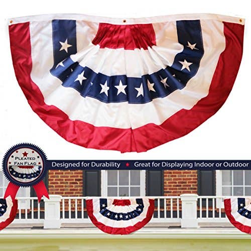 USA Pleated Fan Flag Bunting Decoration Embroidered - Pine & Moss