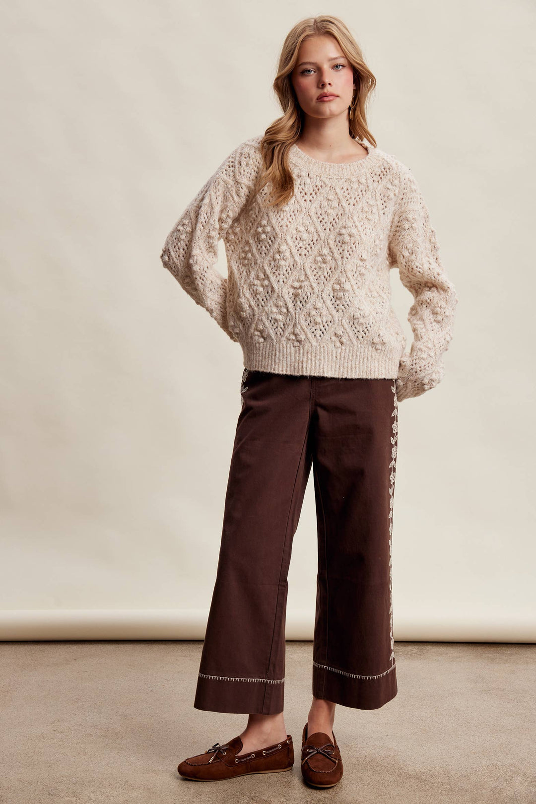 Jodi Bobble Pointelle Knit Sweater