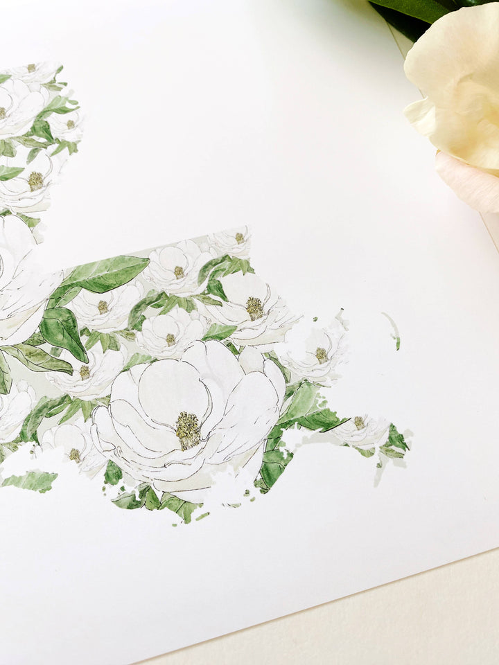 Louisiana State Flower Map - ART PRINT : Watercolor / 8" x 10"