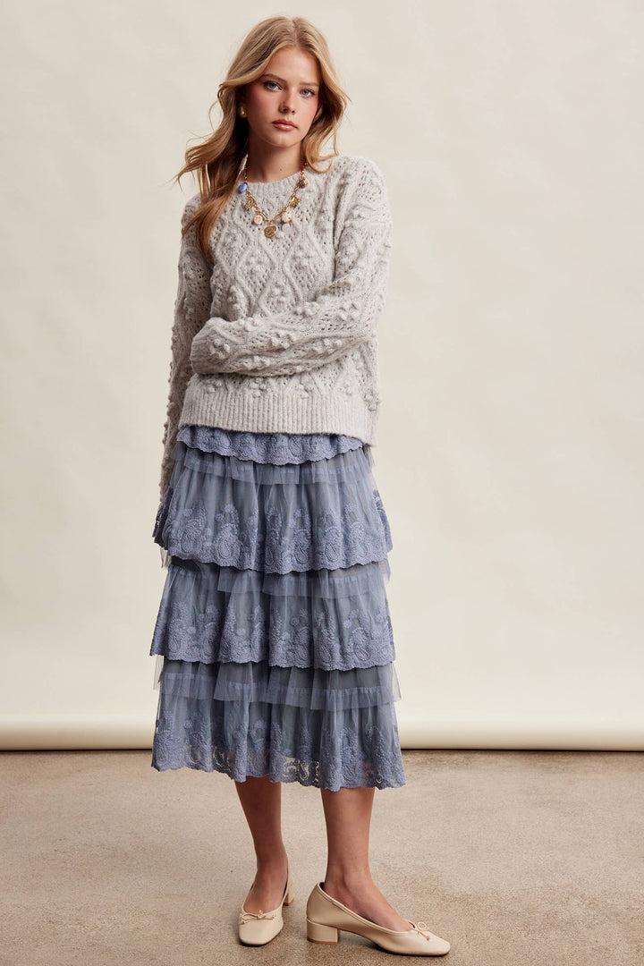 Jodi Bobble Pointelle Knit Sweater