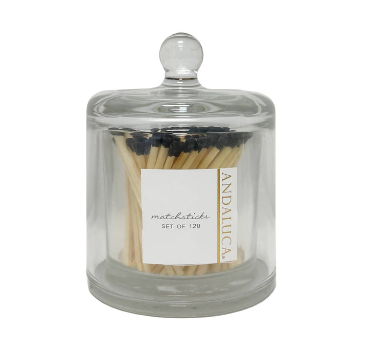 Glass Jar with Lid &amp; 120 Wooden Black Matches
