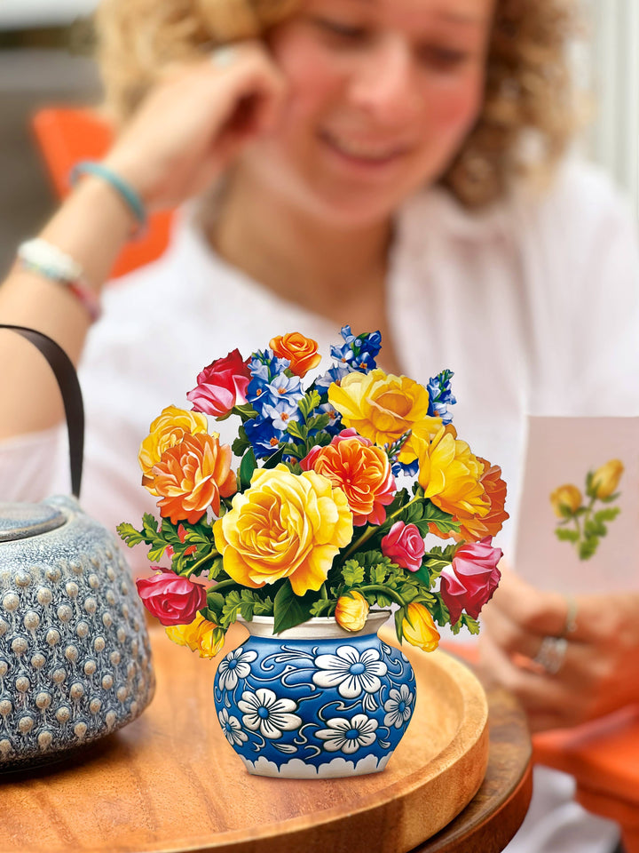 Mini Sorbet Roses Bouquet Pop- up Card - Pine & Moss