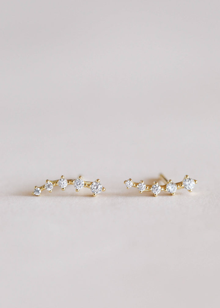 Crawler - White CZ - Gold Earrings - Pine & Moss