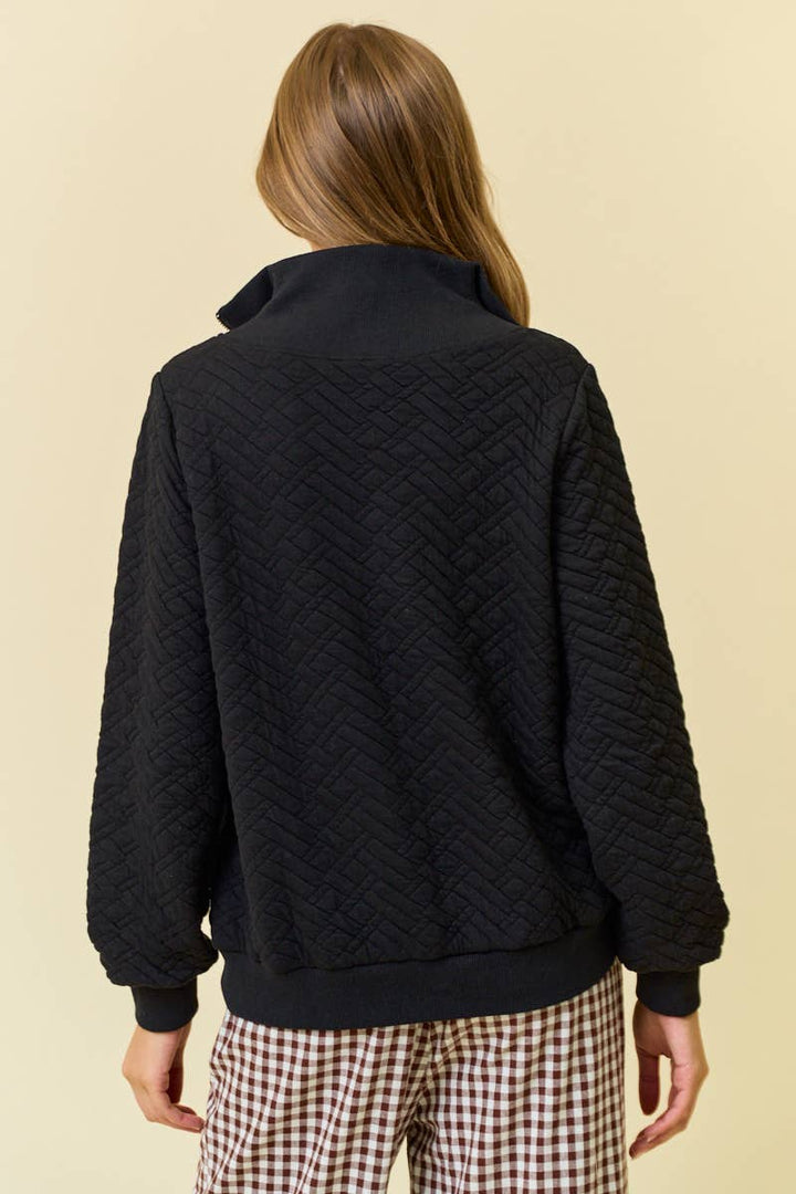 Bailey Quilted Half Zip Top- Black