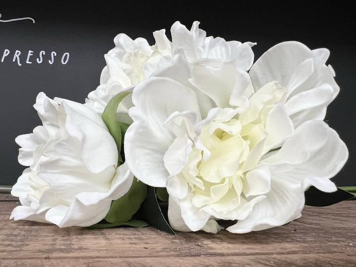 5-stem Bundled-Real Touch Peony Blossom: Soft White 16"