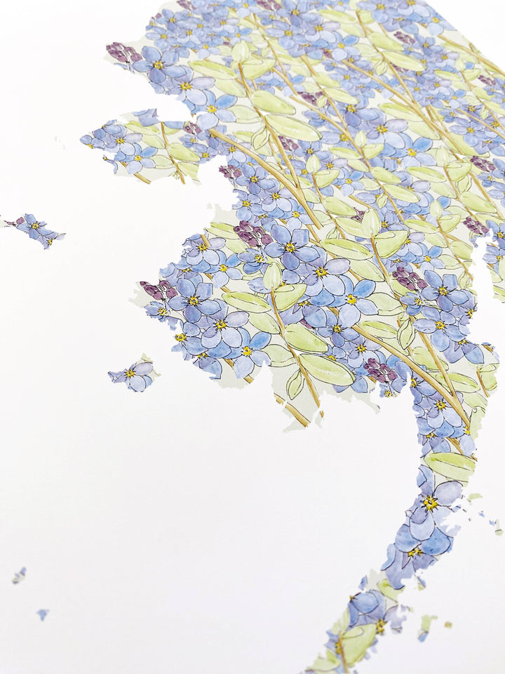 Alaska State Flower Map - ART PRINT : Watercolor / 8" x 10"
