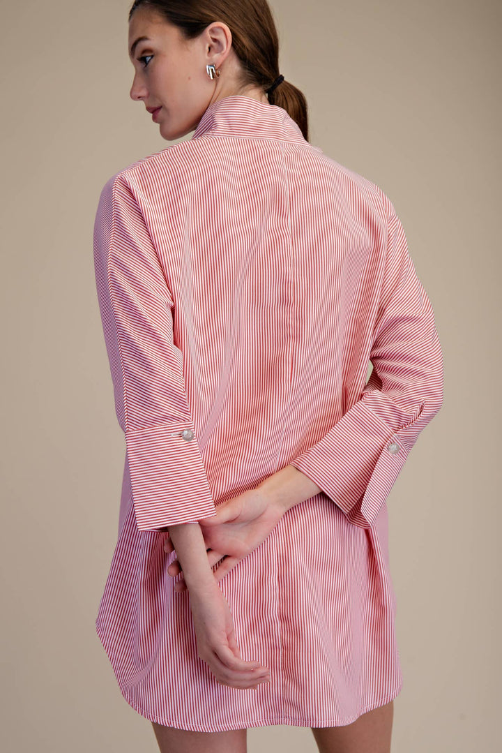 Clara Stand Neck Dolman Sleeves Shirt- Red - Pine & Moss