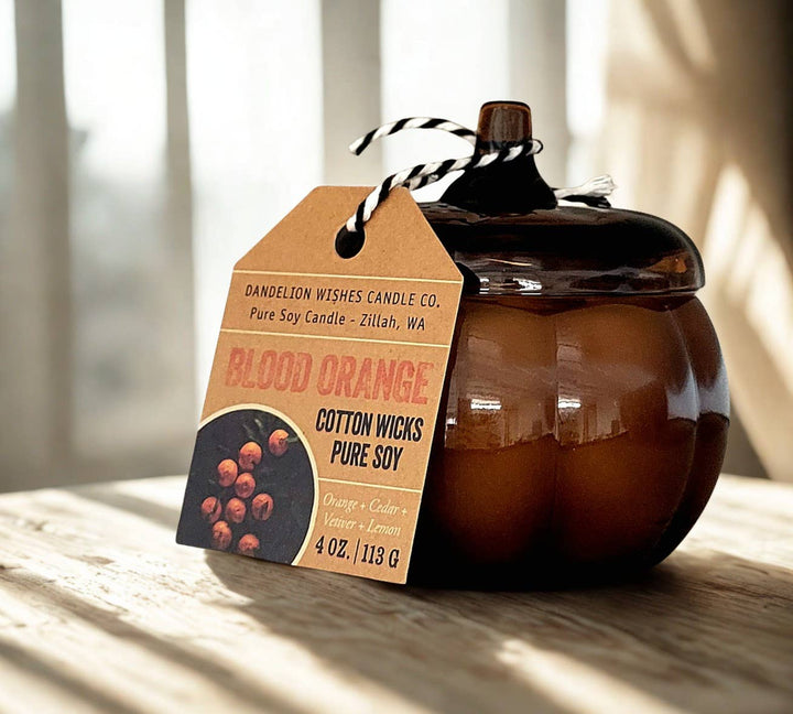 Dandelion Wishes Candle Co.-Warm Cinnamon &amp; Wild Tobacco Mini Pumpkin Jar 4 oz. Candle