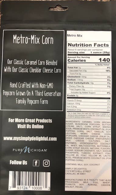 Simply Delightful Popcorn-Metro Mix 5.5 oz.