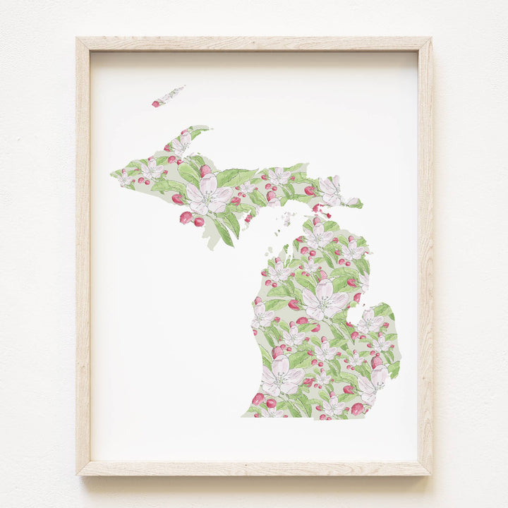 Michigan State Flower Map - ART PRINT : Watercolor / 8" x 10"
