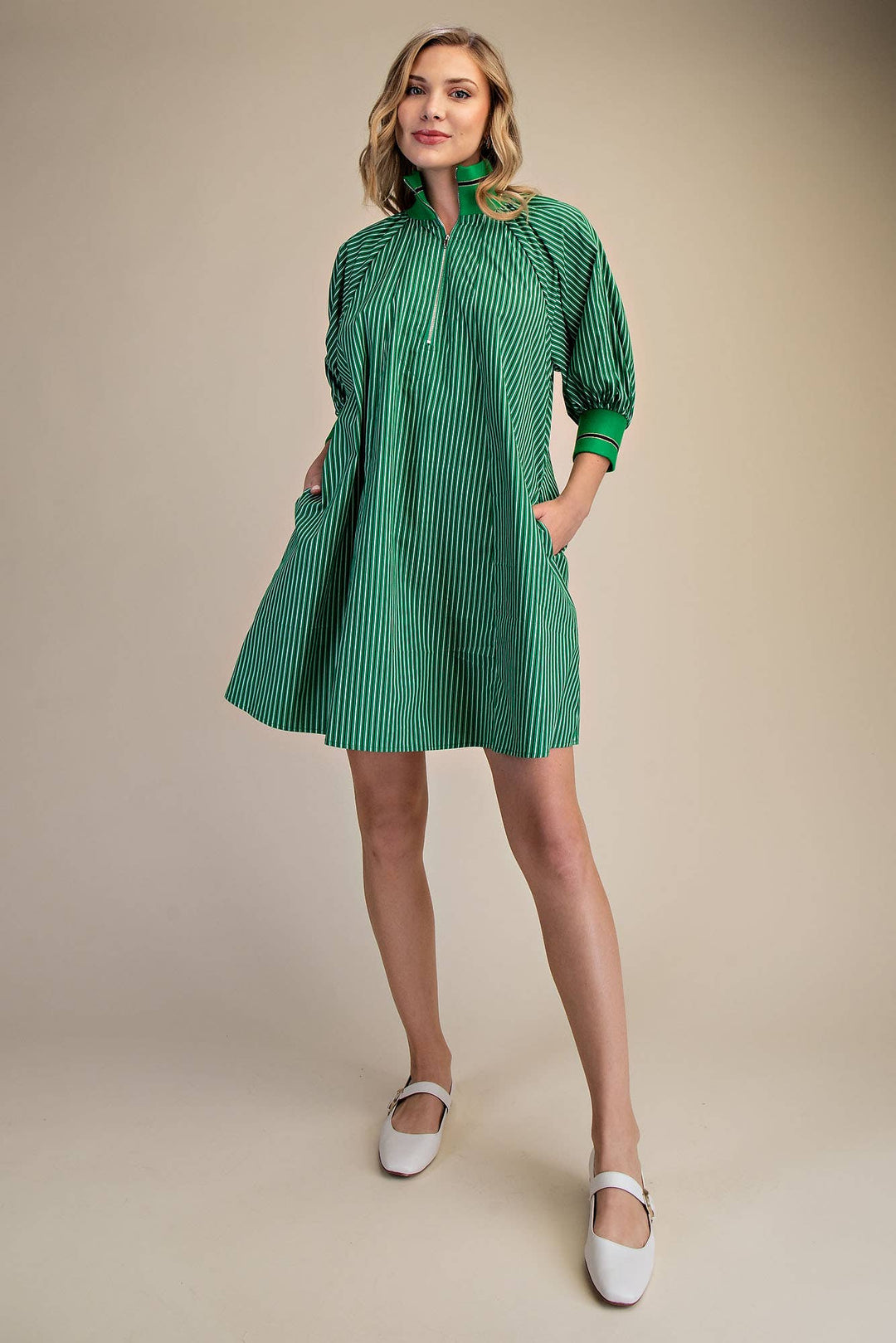 Eloise Mock Neck Mini Dress: Kelly Green - Pine & Moss