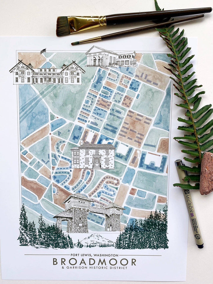 Icons of FORT LEWIS Broadmoor JBLM Washington Map: "Charms" PRINT