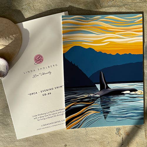 Orca Evening Swim - Puget Sound Greeting Cards-4.25" x 5.5"