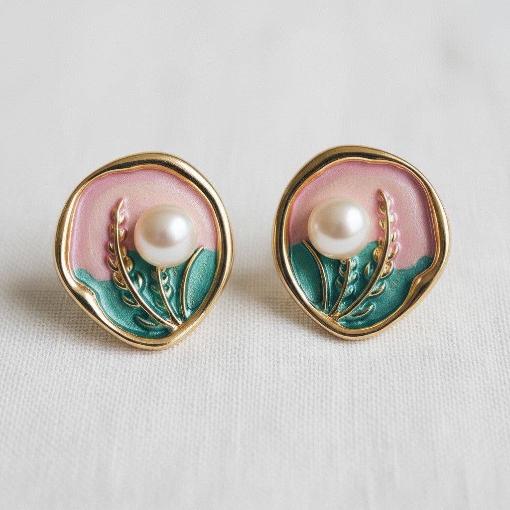 Peony Pearl- Artistic Floral Inspired Gemstone Drop Earrings