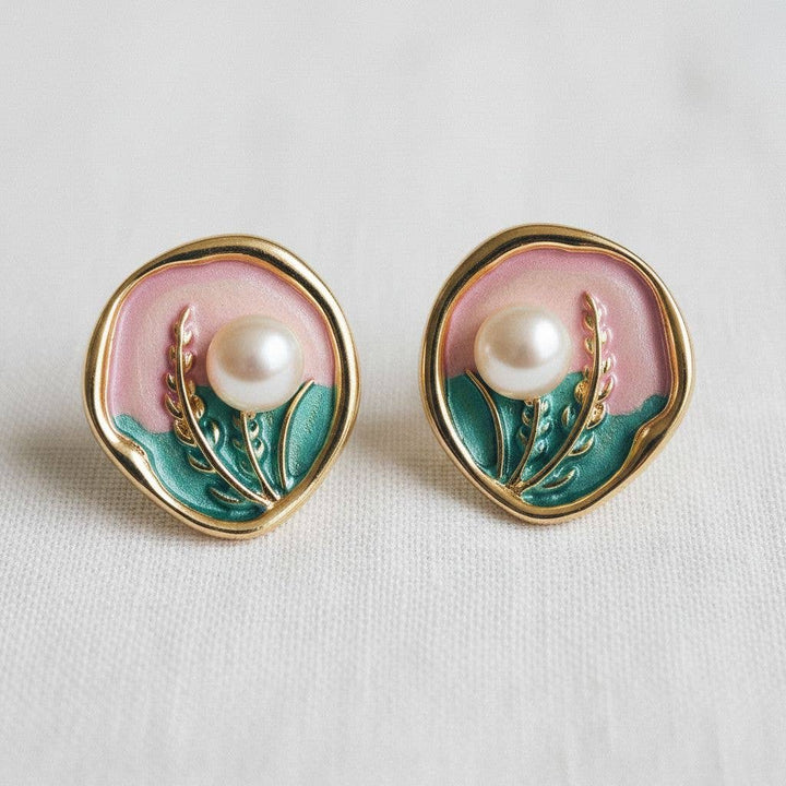 Peony Pearl- Artistic Floral Inspired Gemstone Drop Earrings