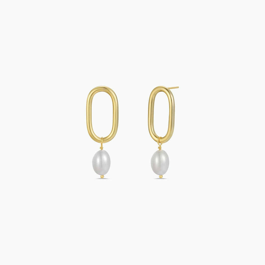 Oval Pearl Drop Earrings - Pine & Moss