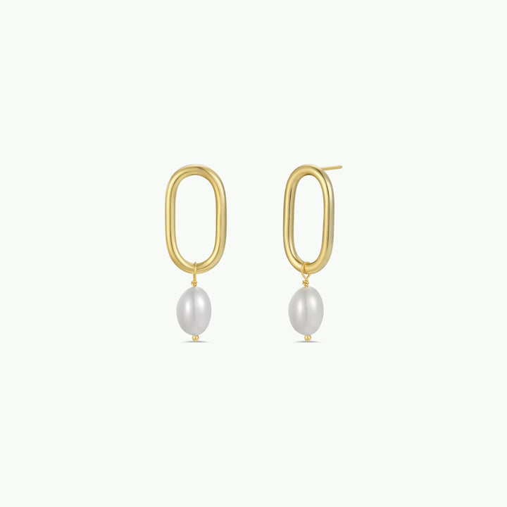 Oval Pearl Drop Earrings - Pine & Moss