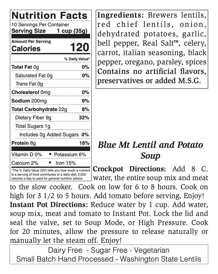 Large Blue Mountain Lentil &amp; Potato Soup