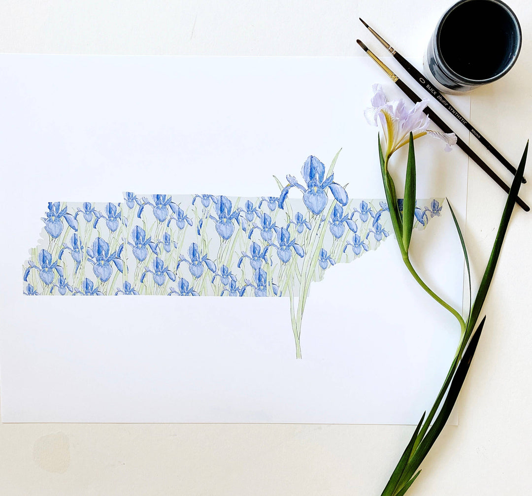 Tennessee State Flower Map - ART PRINT : Watercolor / 8" x 10"