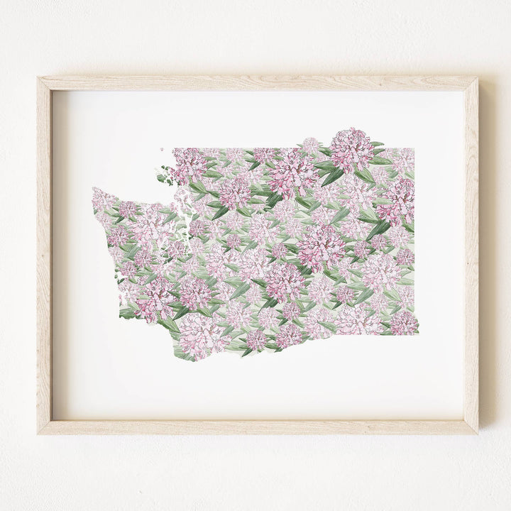 Washington State Flower Map - ART PRINT : Watercolor / 8" x 10"