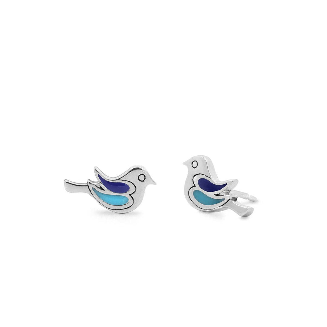 Bird Stud Earrings with Stone (EA 2546BL) - Pine & Moss