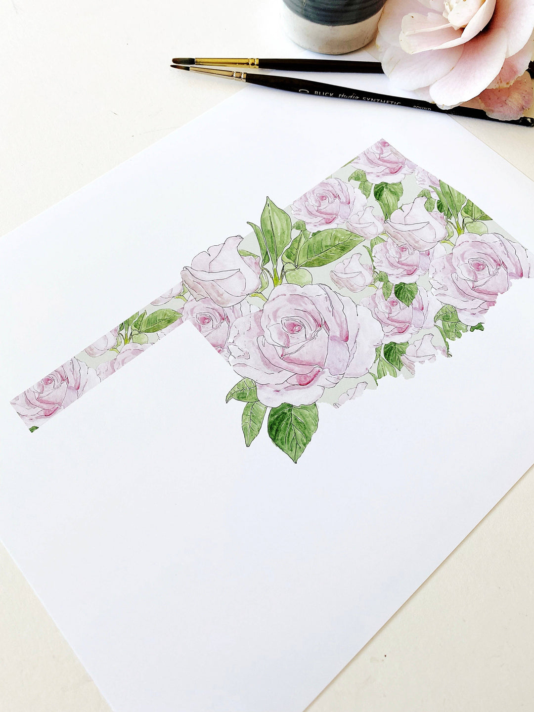 Oklahoma State Flower Map - ART PRINT   : Watercolor / 8" x 10"