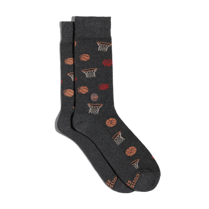 Socks that Conscious Step:Support Youth Sports (Gray Basketballs): Medium