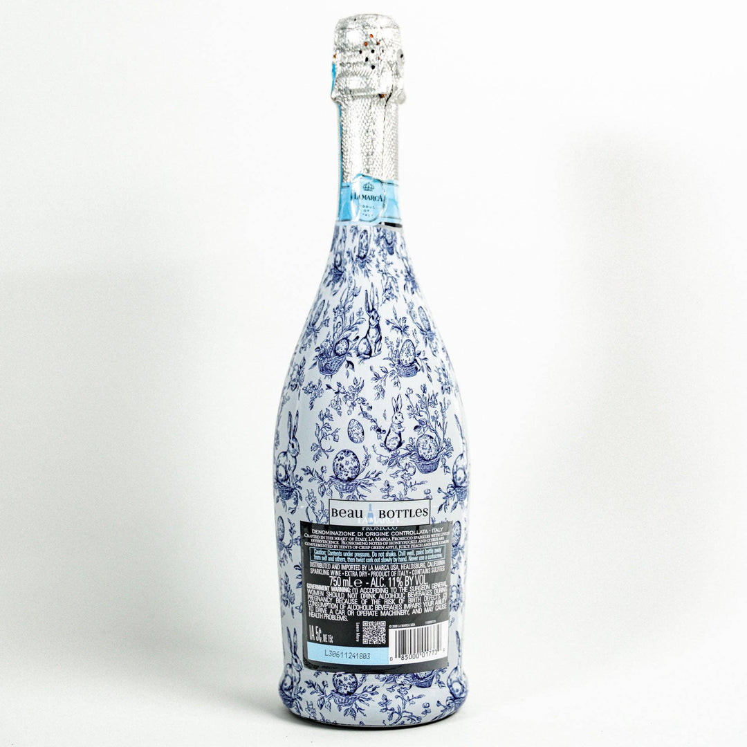 Beau Bottles Blue Easter Bunny Toile- Prosecco Collection