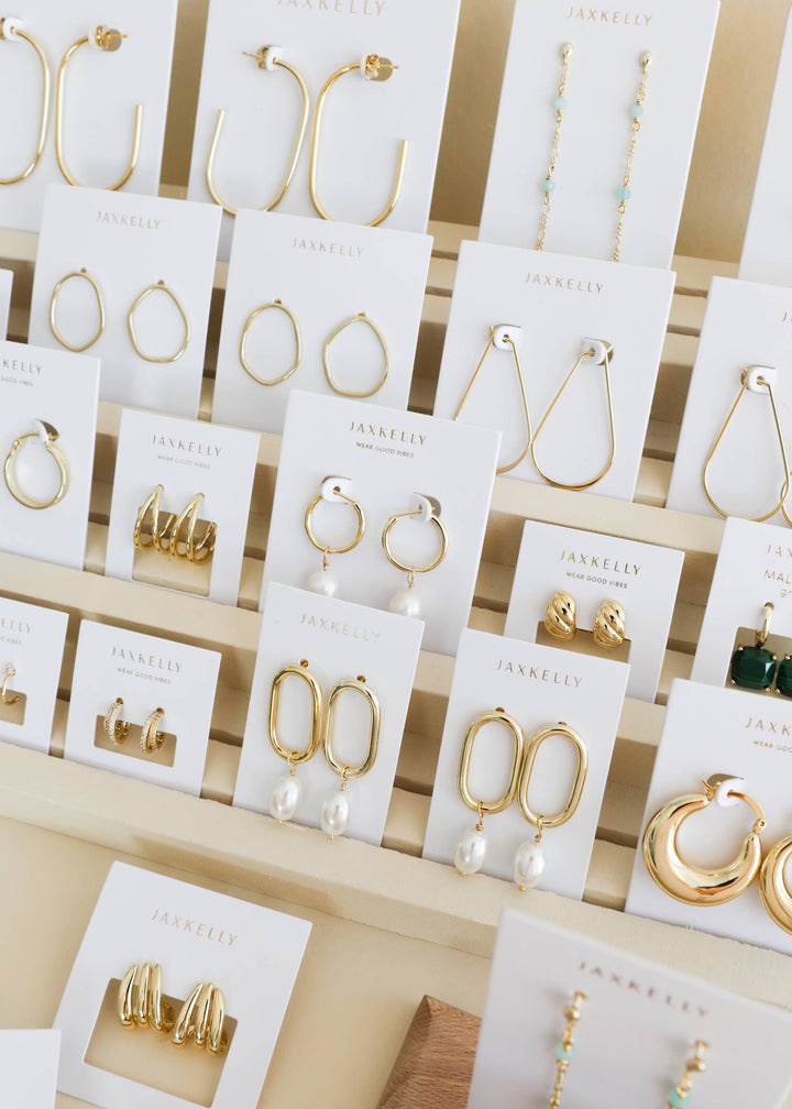 Gold Long Oval Hoop - Pine & Moss