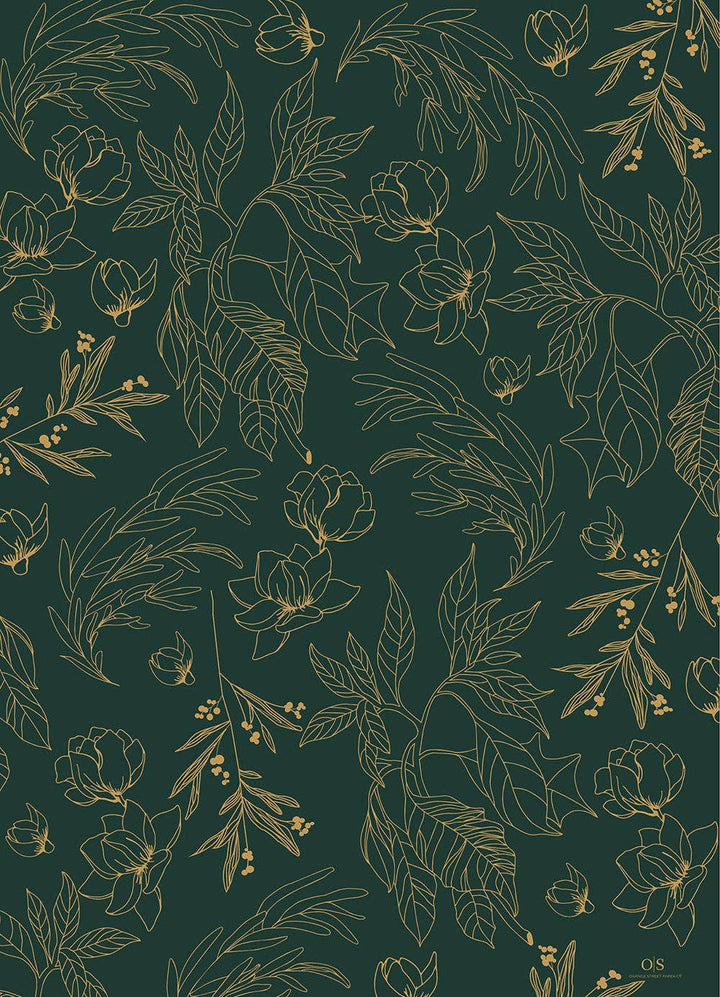 Orange Paper Co.-  Green Gold Floral Wrapping Sheets