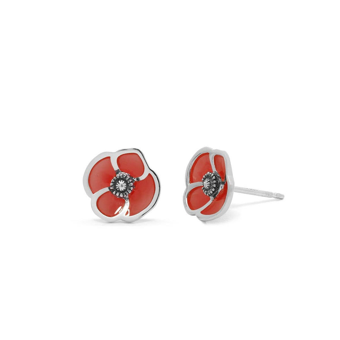 Red Poppy Flower Studs (EA 319RD) - Pine & Moss