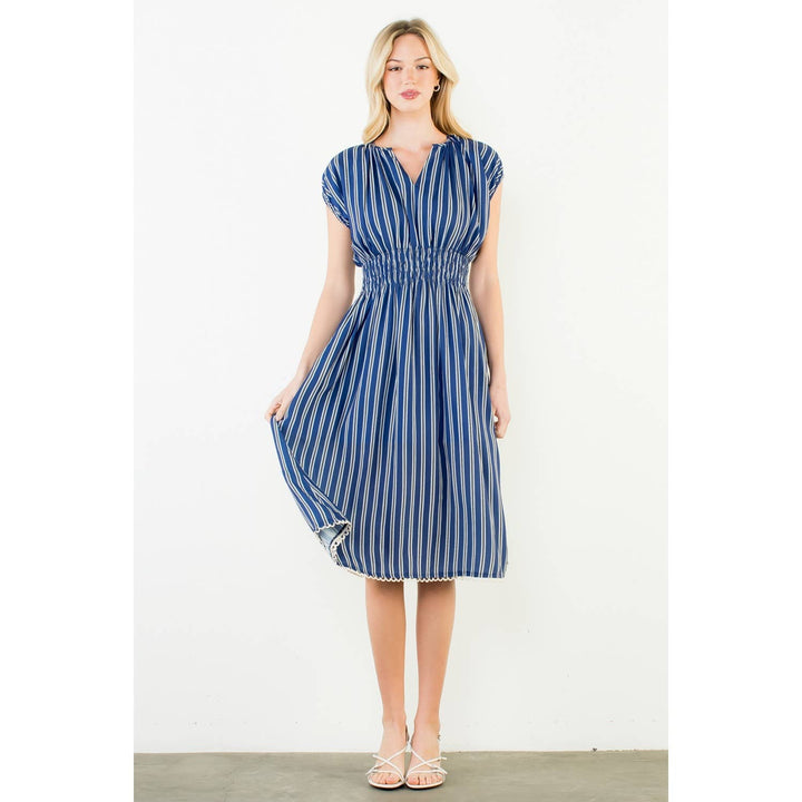 Lillian- Striped Smocked Waist Short Sleeve Dress - Pine & Moss