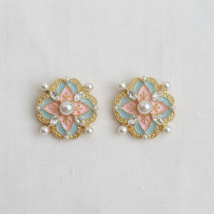 Spring Garden- Vintage Palace Style Enamel Pearl Stud Earrings