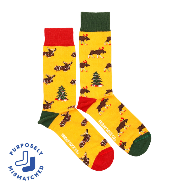 Men's Ugly Christmas Moose Mismatched Mid-calf Socks