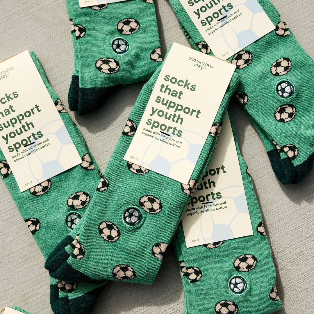 Conscious Step:Socks that Support Youth Sports (Green Soccer Balls): Small