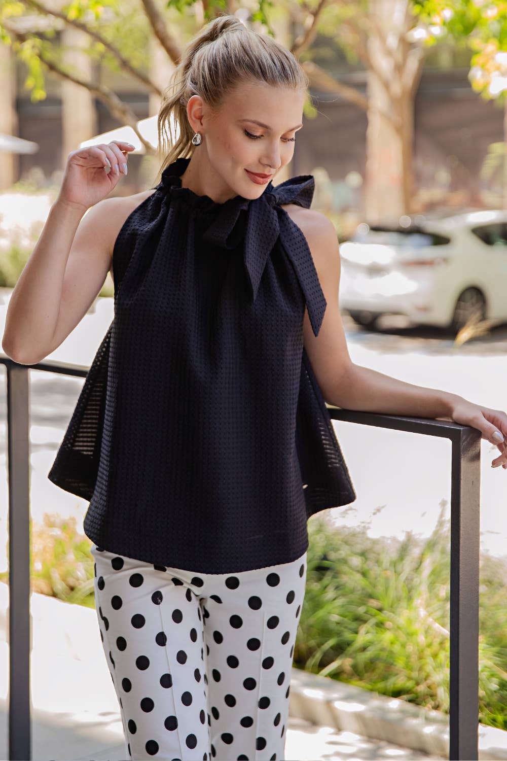 Daphne Ruffle Neck Tie Sleeveless Top- 2 Colors - Pine & Moss