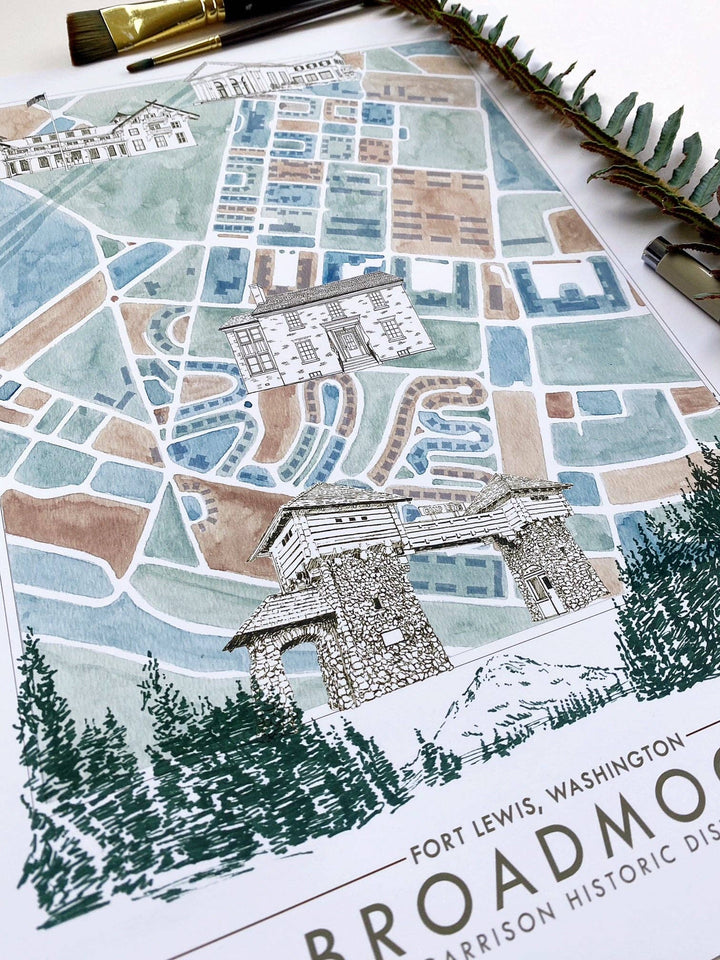 Icons of FORT LEWIS Broadmoor JBLM Washington Map: "Charms" PRINT