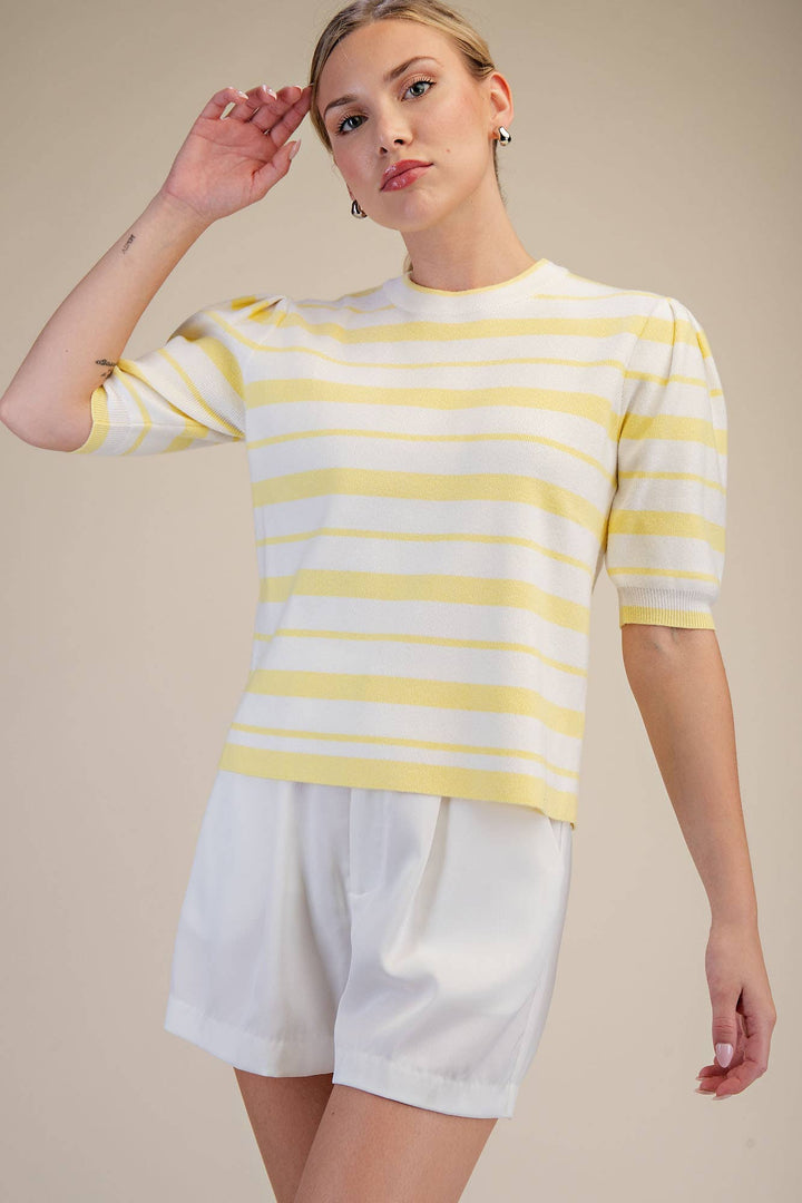 Eden Round Neck Short Sleeve Knit Top- Yellow - Pine & Moss