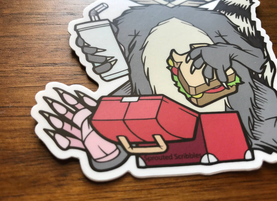 Raccoon Eating Lunch Sticker | Waterproof Vinyl Decal
