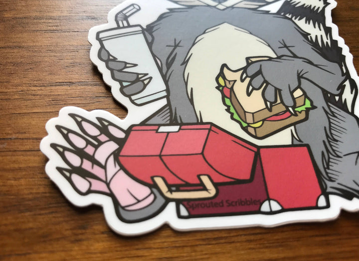 Raccoon Eating Lunch Sticker | Waterproof Vinyl Decal
