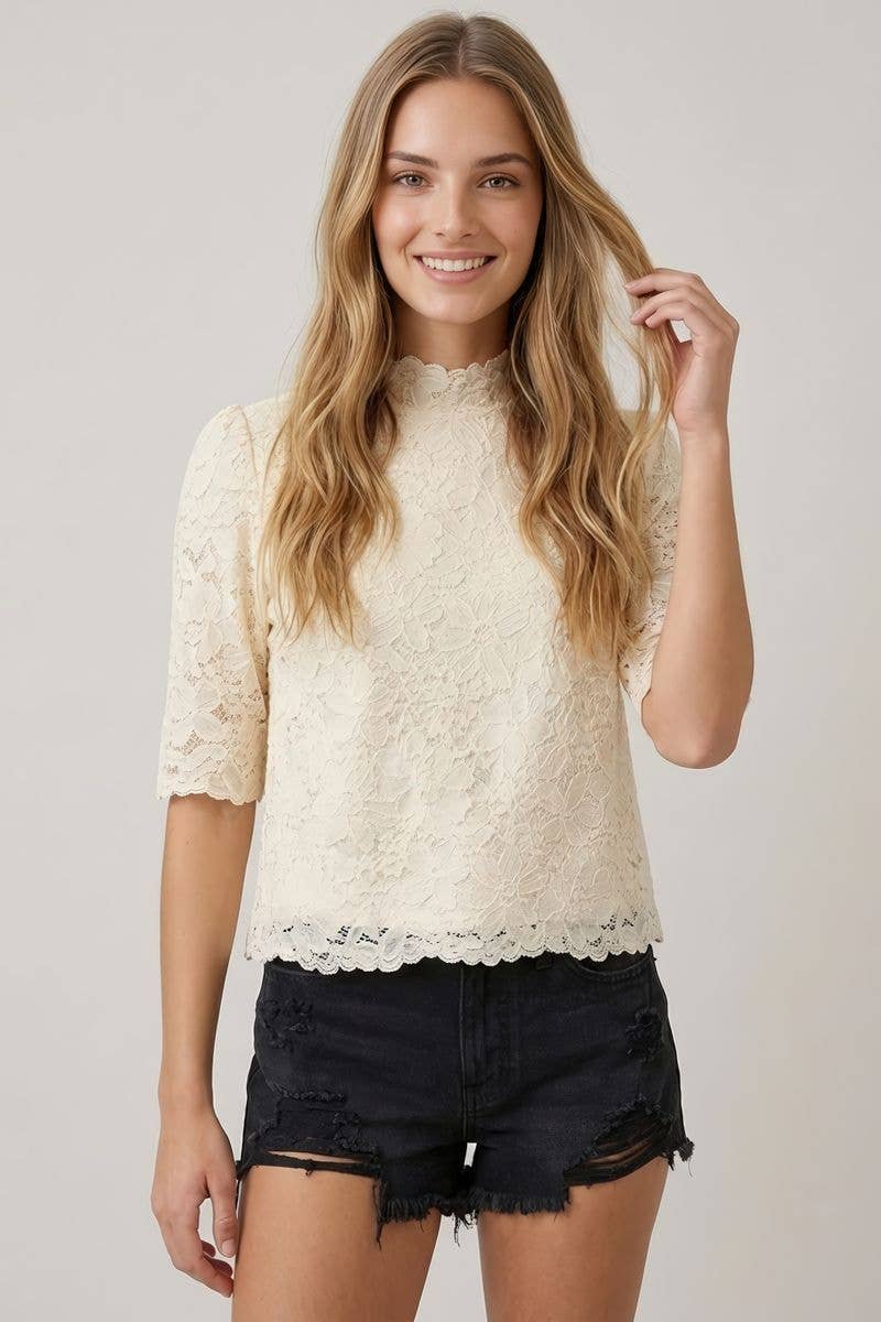 Pearl Lace Mock Neck Top- Choose from Ecru or Black