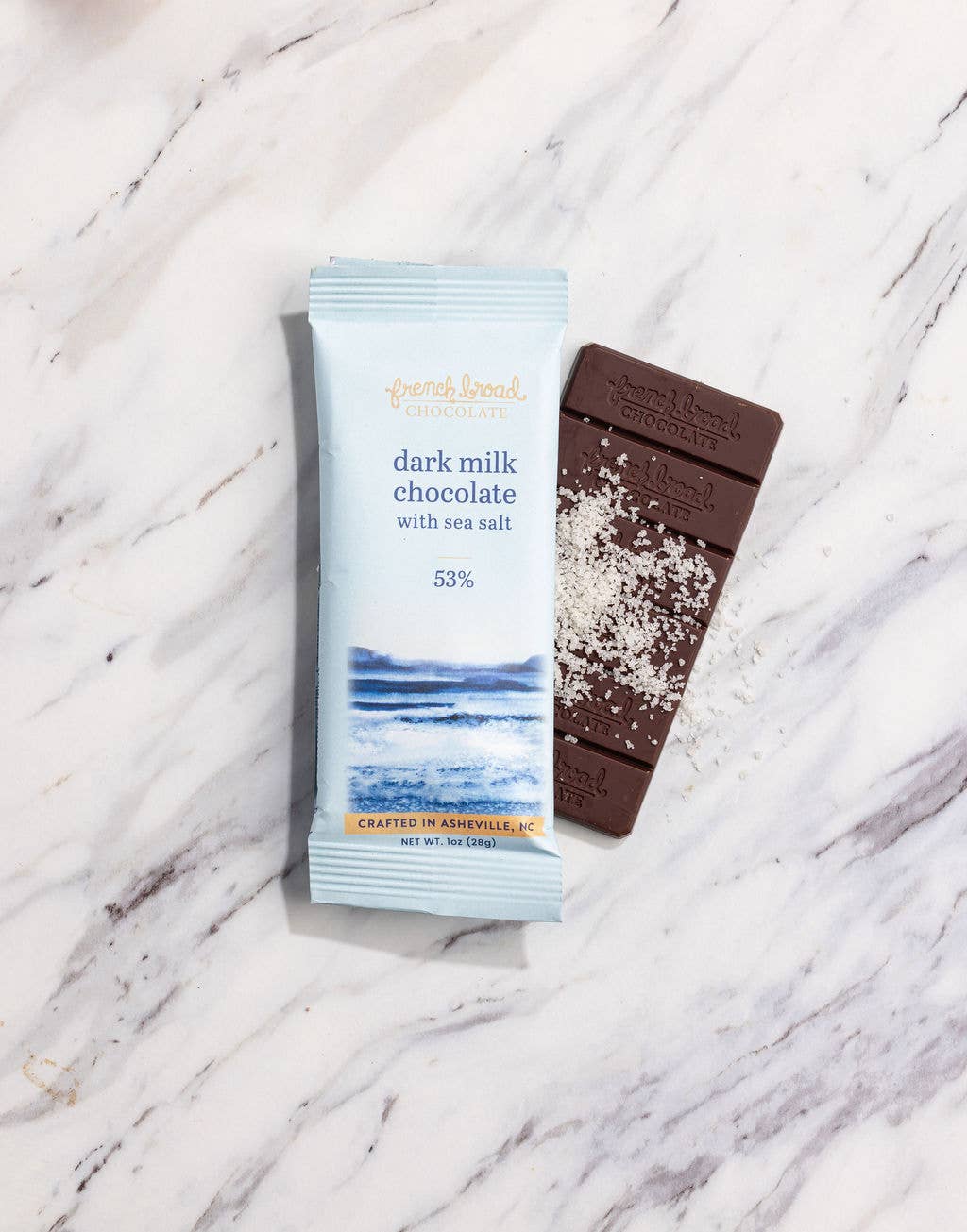 French Broad Chocolate- Dark Milk with Sea Salt Chocolate 53% - 28g - Pine & Moss