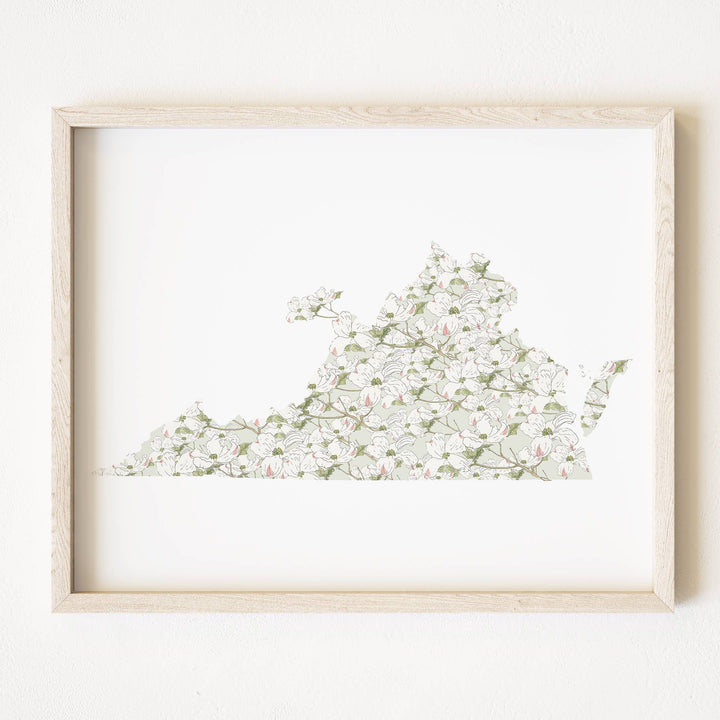 Virginia State Flower Map - ART PRINT: Watercolor / 8" x 10"