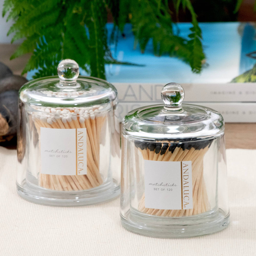 Glass Jar with Lid &amp; 120 Wooden Black Matches