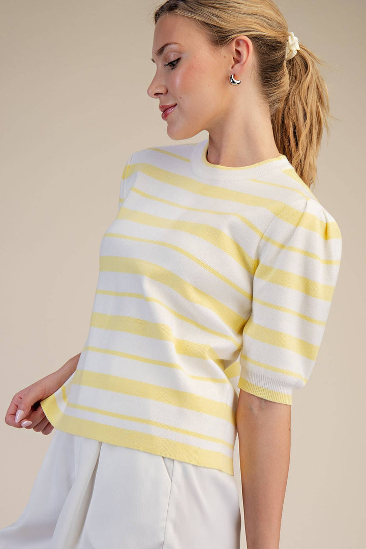 Eden Round Neck Short Sleeve Knit Top- Yellow - Pine & Moss
