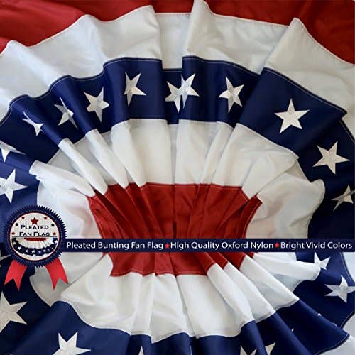 USA Pleated Fan Flag Bunting Decoration Embroidered - Pine & Moss