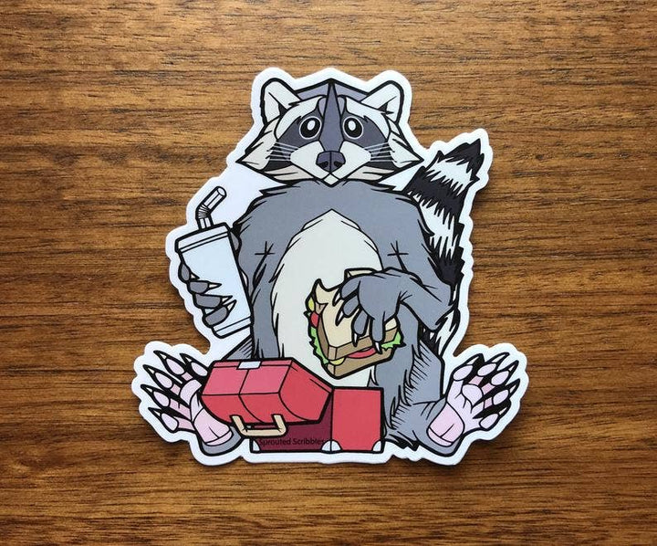 Raccoon Eating Lunch Sticker | Waterproof Vinyl Decal