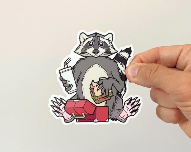 Raccoon Eating Lunch Sticker | Waterproof Vinyl Decal