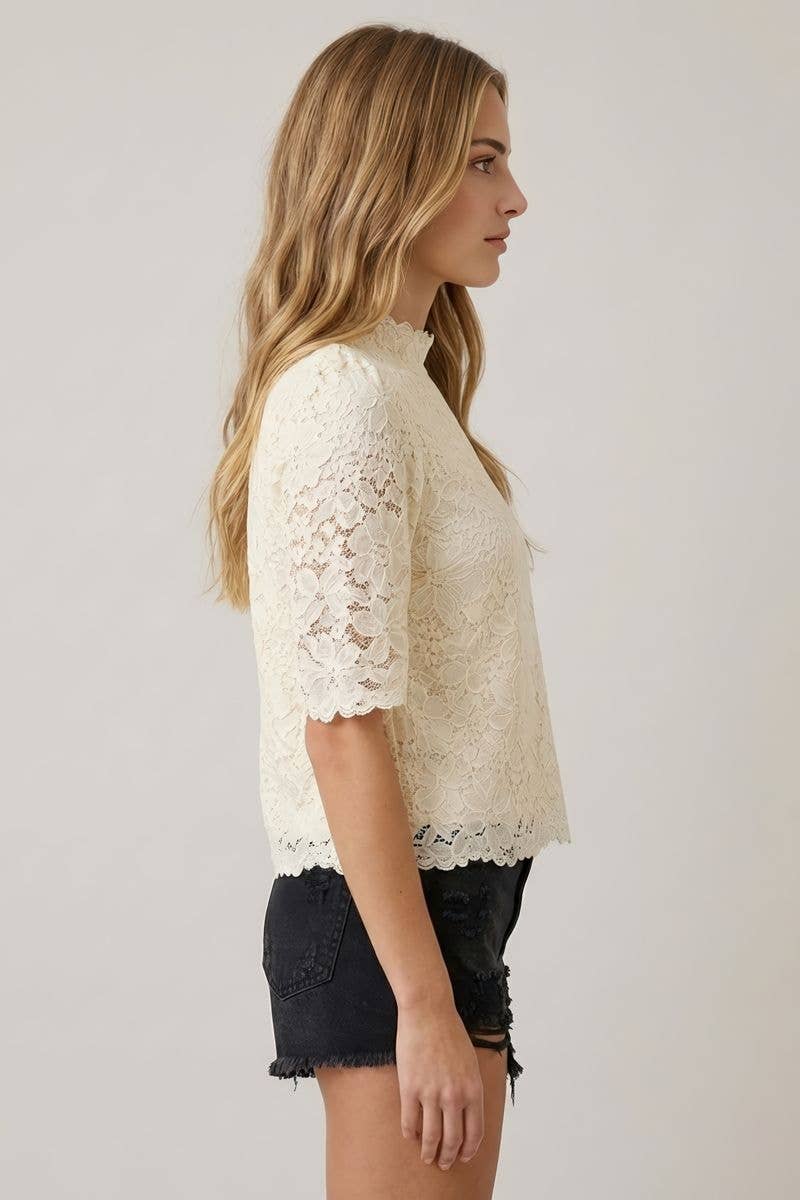 Pearl Lace Mock Neck Top- Choose from Ecru or Black