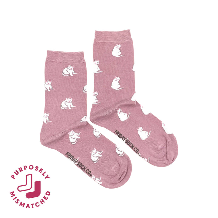 Women's White Cat Socks: Women’s 5 – 10